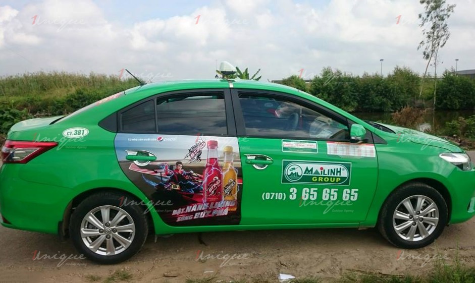 quảng cáo trên xe taxi tại Bình Định
