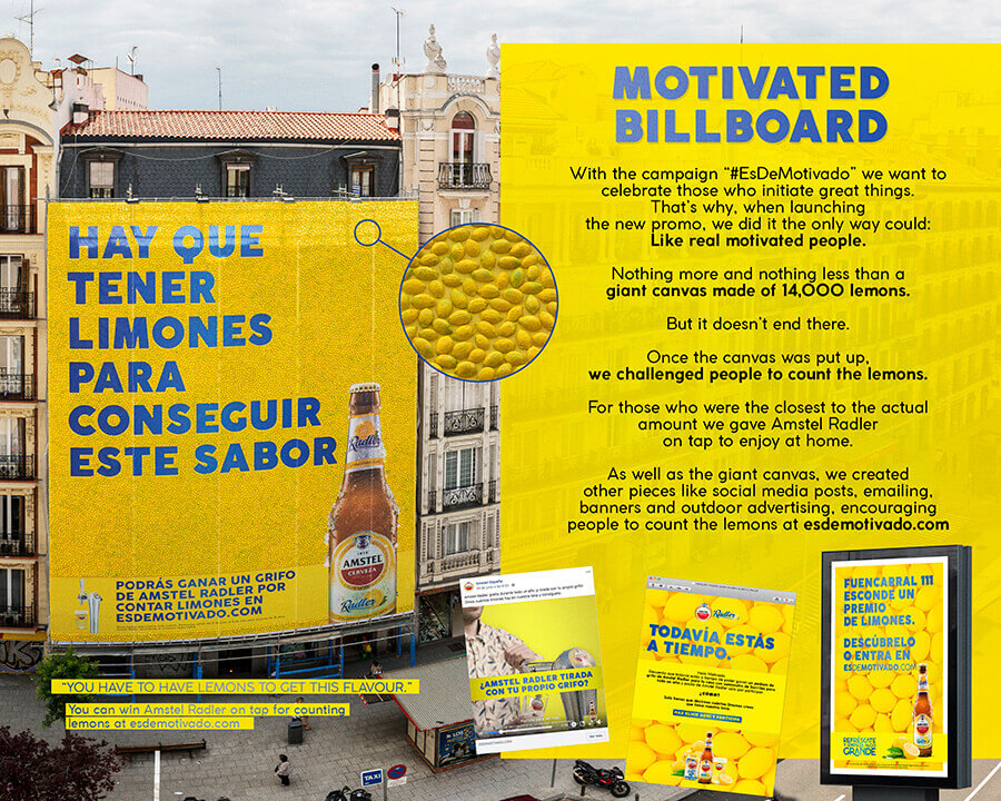 bảng quảng cáo ngoài trời khổng lồ từ 14.000 quả chanh của bia Amstel Radler