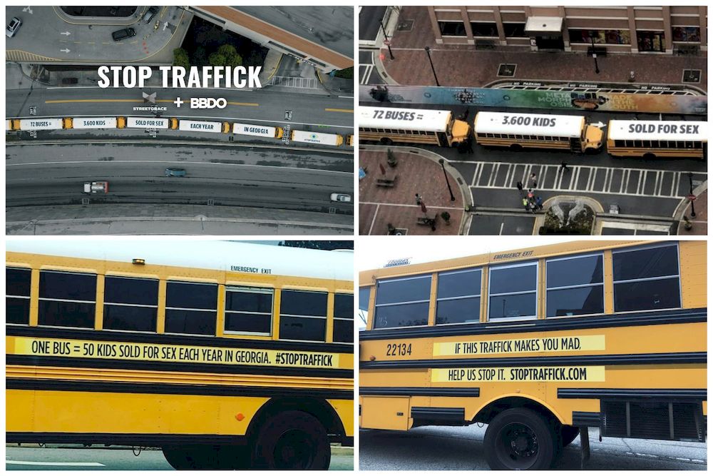 Creative OOH #19: Billboard từ 72 chiếc xe bus ghép thành thông điệp kêu gọi chấm dứt tệ nạn mại dâm ở trẻ em