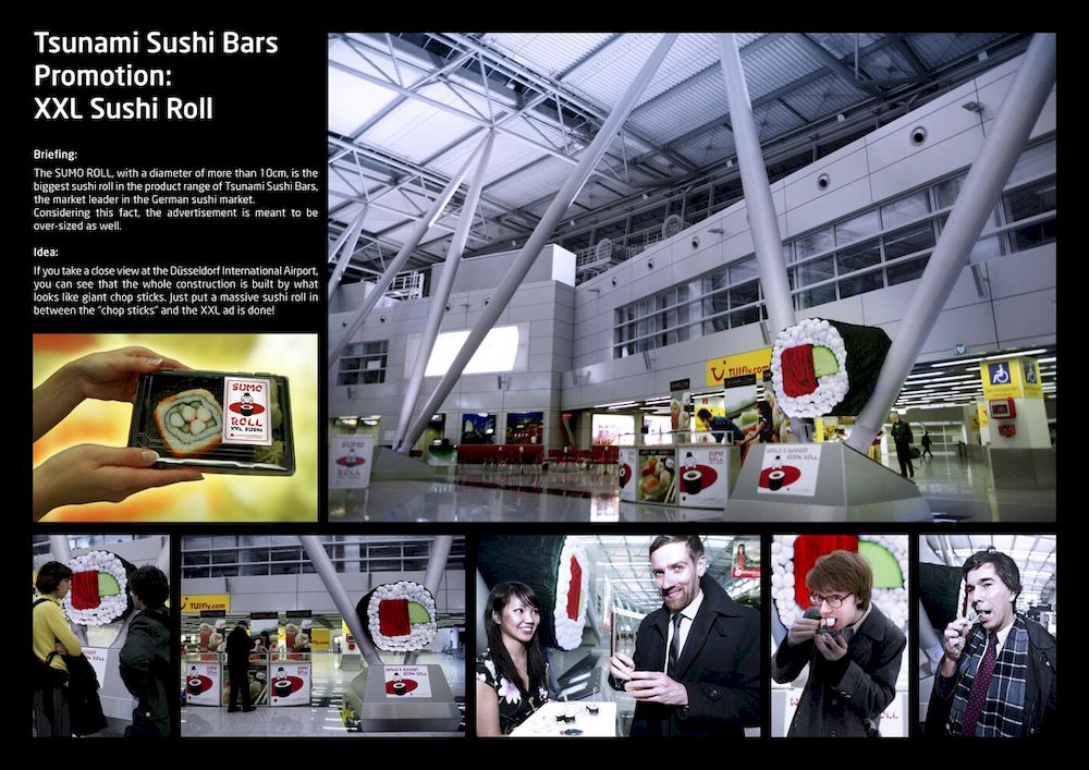 Unique Creative OOH #38: Tsunami Sushi Bars quảng cáo tại sân bay với mô hình Sushi khổng lồ khơi gợi cơn đói trong mọi người