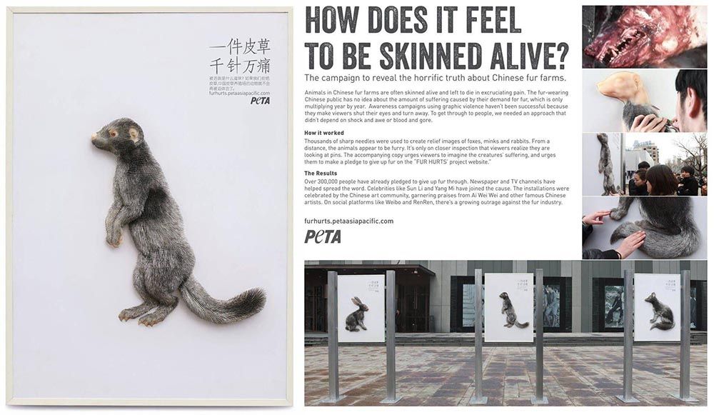Billboard “Fur Hurts” từ hàng triệu cây kim của PETA kêu gọi chấm dứt sử dụng thời trang lông thú