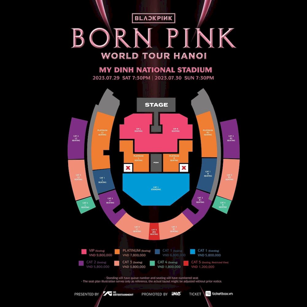 Sơ đồ chỗ ngồi và giá vé concert BlackPink tại sân vận động Mỹ Đình