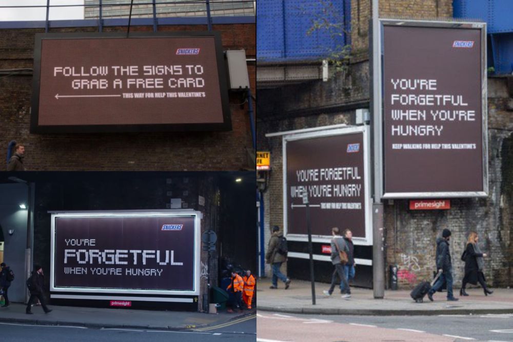 Snickers biến Billboard th&agrave;nh &ldquo;trạm cứu nguy&rdquo; Valentine cho những người đ&atilde;ng tr&iacute;
